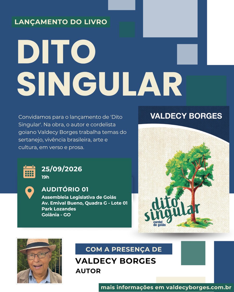 Card de convite do lançamento do livro Dito Singular